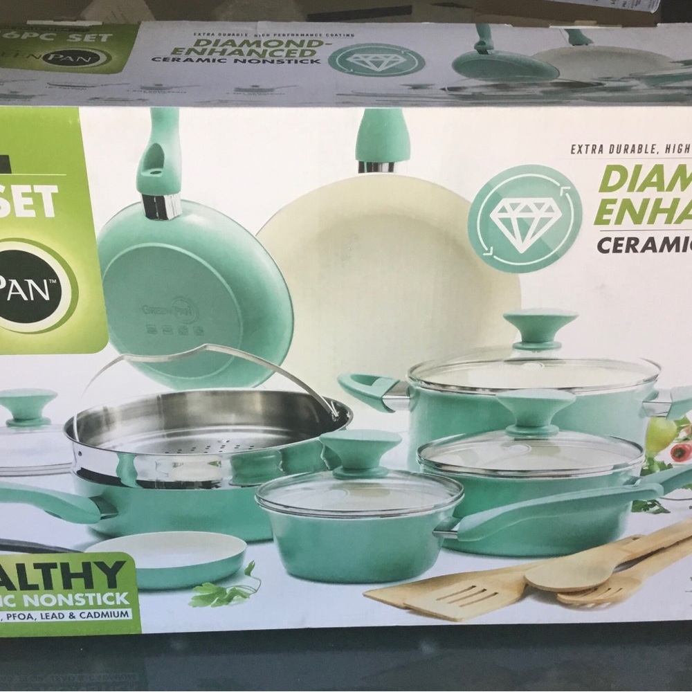 Greenpan Rio 16pc Ceramic Nonstick Cookware Set, Turquoise - Picture 7 of 7